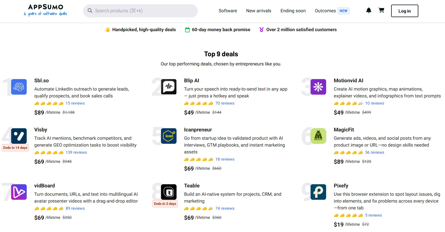 AppSumo homepage deals marketplace 2026