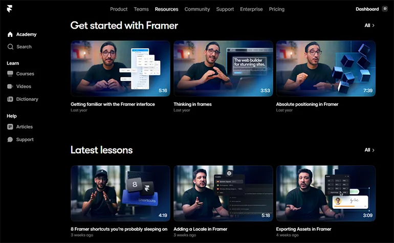 Framer Academy free tutorials for beginners