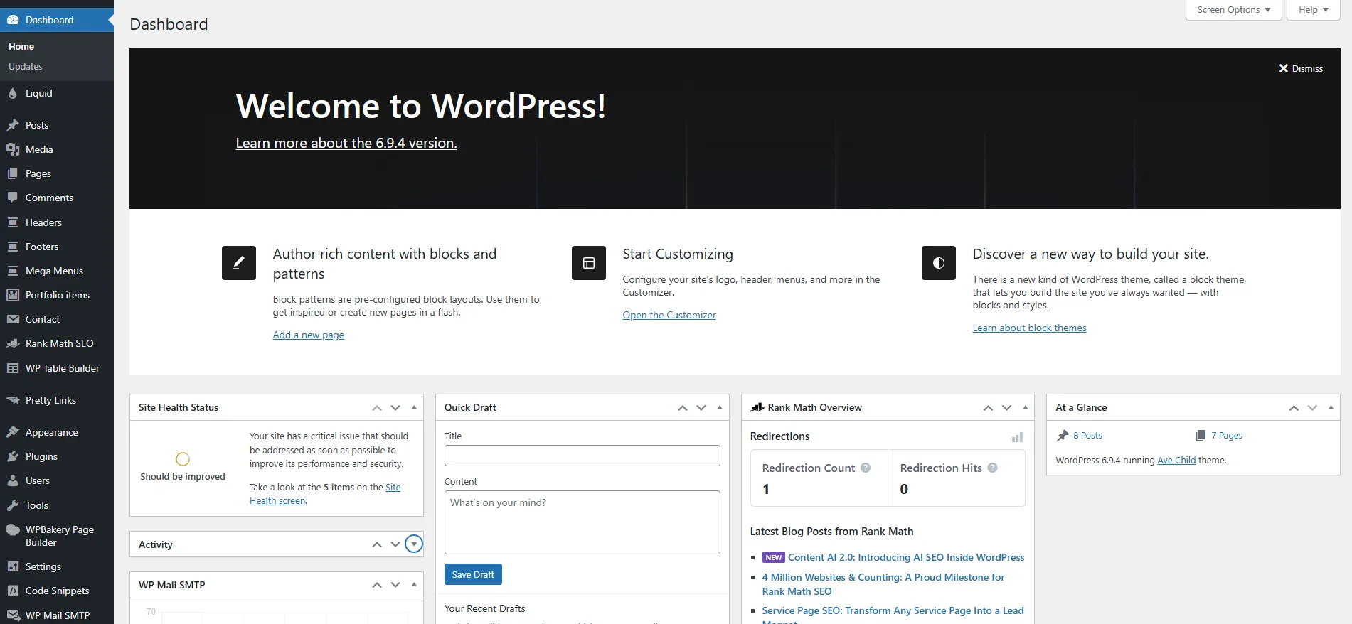 The standard WordPress dashboard and admin panel
