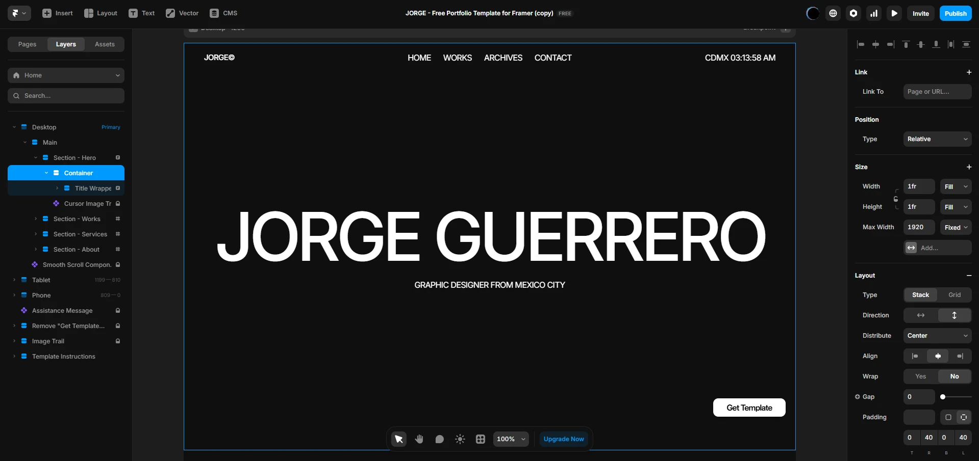 The visual drag-and-drop interface of the Framer website builder