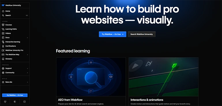 Webflow University free learning resources for beginners