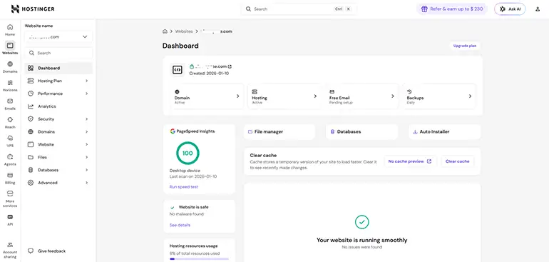 hostinger hpanel dashboard for beginners