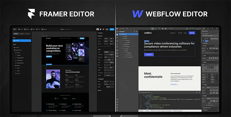 webflow editor vs framer editor interface comparison