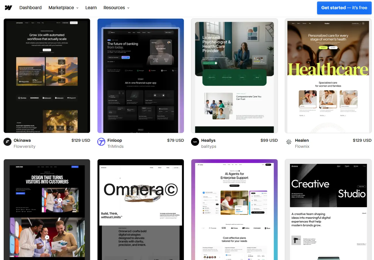 webflow template marketplace 2026