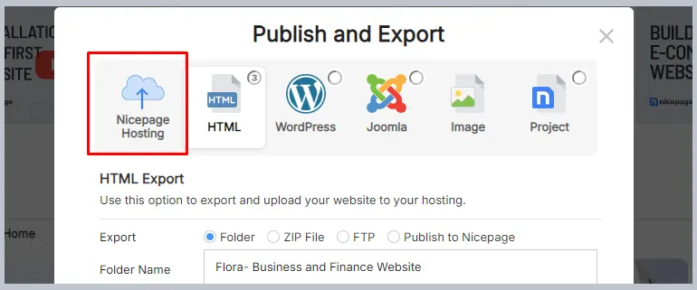 Nicepage Built-in Web Hosting