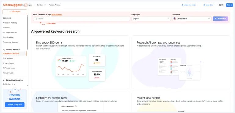 Ubersuggest SEO tool for beginners keyword research 2026