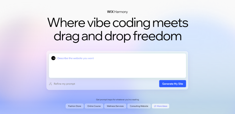 Wix Harmony AI website builder for beginners 2026